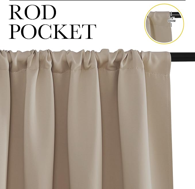 NICETOWN Window Curtains Blackout Drapes, Taupe, 1 Pair, 52 by 72-Inch, Thermal Insulated Solid Rod Pocket Blackout Curtains/Draperies for Living Room