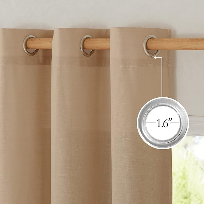 NICETOWN Rustic Linen 144 inch Long Curtains for Living Room, Grommet Privacy Added Thick Linen Weave with Light Filter Window Curtains & Drapes for Bedroom, Camel, W55 x L144, 2 Panels