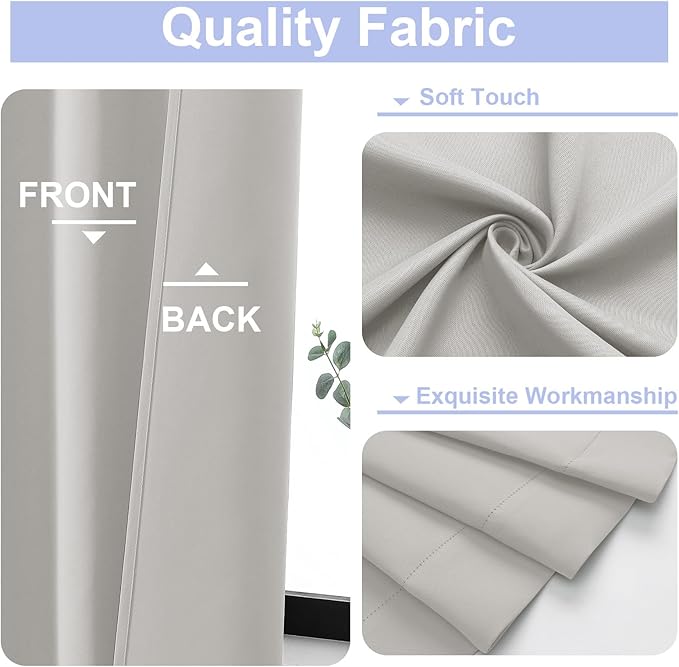 Simplebrand Ava Natural Blackout Curtains for Bedroom 96 Inches Long 2 Panels, Solid Thermal Insulated, Energy Saving Living Room Window Treatment Curtains Blackout Drapes, W50 x L96 Inch, Natural