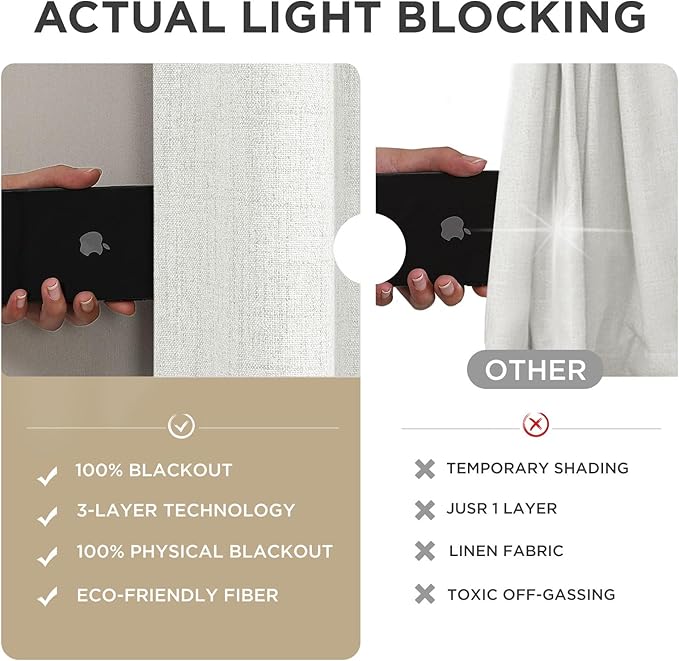 Joydeco Linen Blackout Curtains for Bedroom - 100% Light Blocking 1 Panels, White Drapes 100" W x 84" L, Thermal Insulated Room Darkening Curtains for Living Room, Rod Pocket & Back Tabs