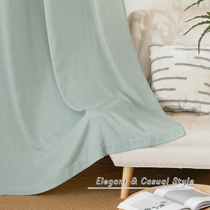 NICETOWN Thick Linen Sage Green Curtains 84 inch Length 2 Panels, Grommet Linen Blend Privacy Added Flax Boho-Chic Light Filtering Window Drapes for Bedroom/Living Room, W55 x L84