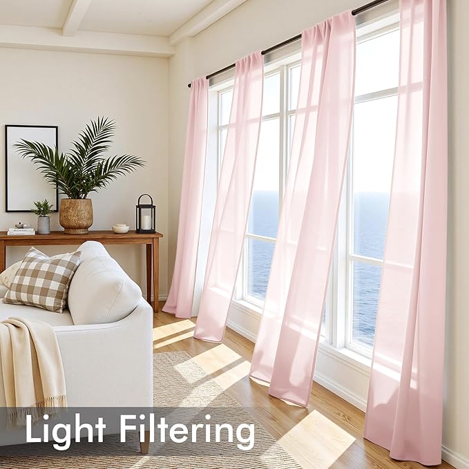 MIULEE Blush Pink Sheer Curtains 84 Inches Long, 4 Panels Set, Light Filtering Rod Pocket Voile Drapes for Living Room and Bedroom, Airy Soft Fabric Window Treatments, 42 x 84 Inches