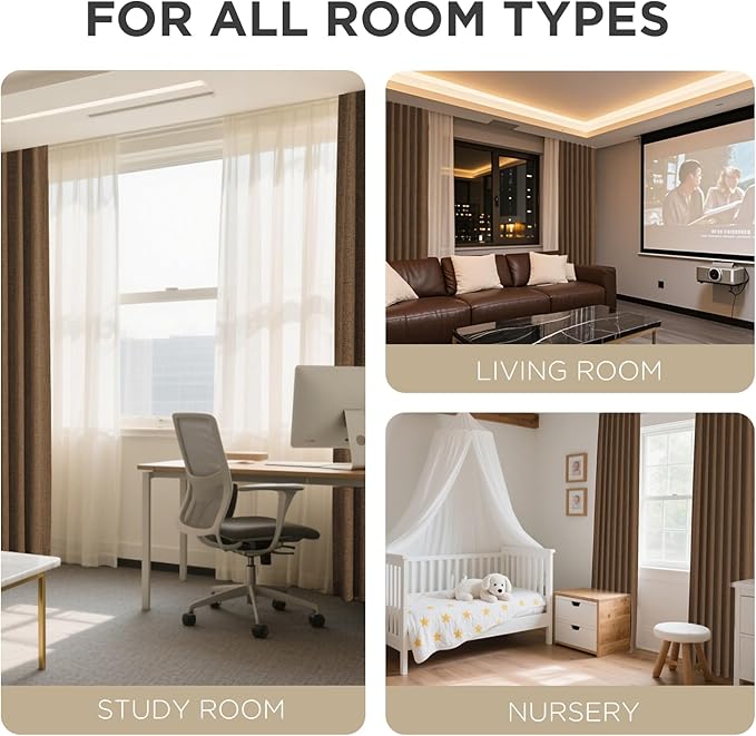 Joydeco Blackout Curtains for Bedroom - 100% Light Blocking 2 Panels Cappuccino Drapes 37" W x 96" L, Thermal Insulated Room Darkening Curtains, Linen Textured for Living Room, Rod Pocket & Back Tabs