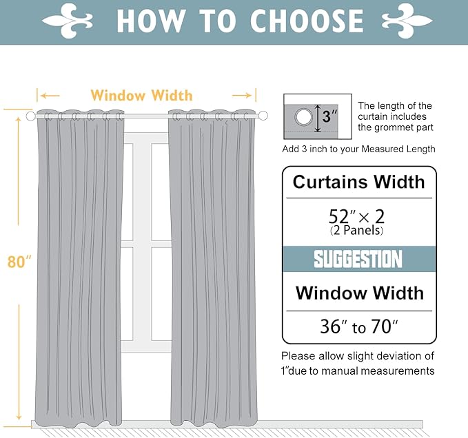 ChrisDowa Blackout Curtains 80 inches Long for Bedroom - 2 Panels Set Grommet Thermal Insulated Room Darkening Curtains for Living Room (Grey, 52 x 80 Inch)