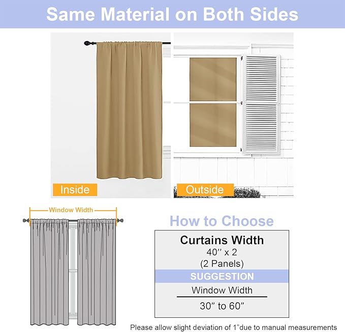 Simplebrand Ava Gold Short Blackout Curtains for Bedroom 54 Inches Long 2 Panels Set, Solid Thermal Insulated, Energy Saving Window Treatment Curtains Blackout Drapes, W40 x L54 Inch, Gold