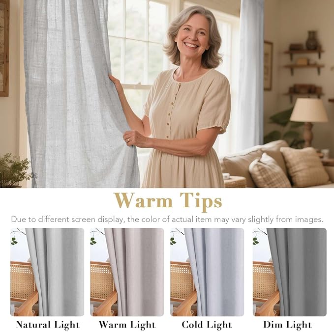 H.VERSAILTEX Living Room Linen Curtains Home Decorative Nickel Grommet Curtains Privacy Added Energy Saving Light Filtering Window Treatments Draperies for Bedroom, Dove, 2 Panels, 52 x 72 - Inch
