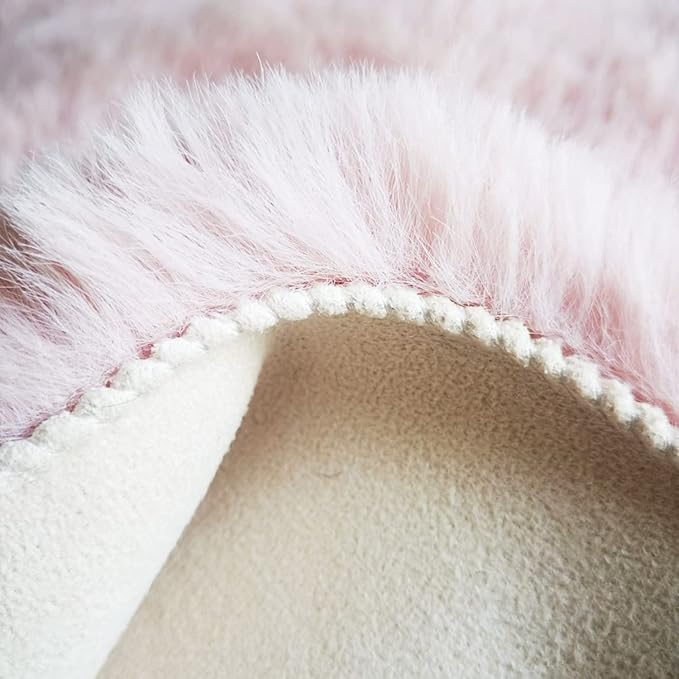 Ghouse Pink 3ft Faux Rabbit Fur Round Rug - Soft, Washable, No-Shedding Area Rug for Living Room, Bedroom Decor
