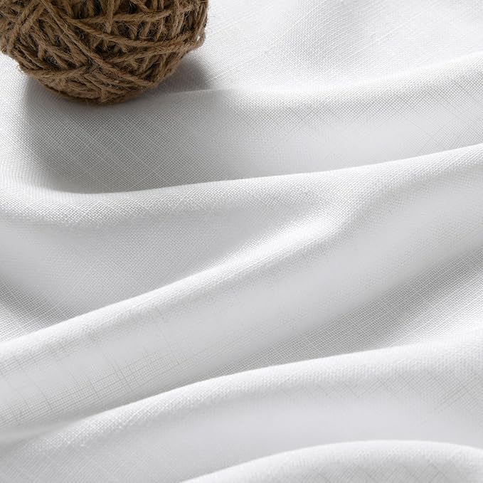 Nanspring White Linen Curtains 71 Inches Long for Bedroom Back Tab Light Filtering Privacy Sheer Drapes Modern Farmhouse Decor Linen Textured Gauze Curtain for Bathroom 2 Panels Set 52x71