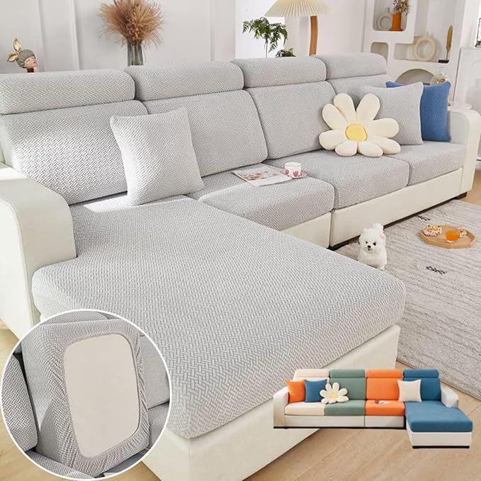 Soothing Home Sofa Covers, Sofa Hero Covers, Wear-Resistant Universal Couch Covers Washable Stretch Sectional Couch Cushion Covers (Light Grey,Large Double Seat Cover)