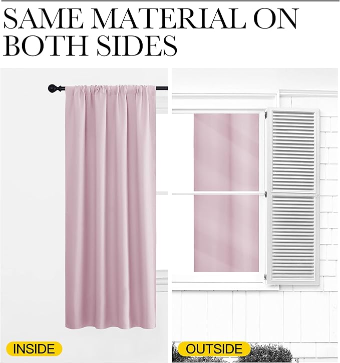 NICETOWN Blackout Curtains for Bedroom, Blackout Curtain Panels, Baby Pink, 1 Pair, 62 by 63-inch, Window Treatment Energy Saving Thermal Insulated Solid Rod Pocket Blackout Drapes/Draperies