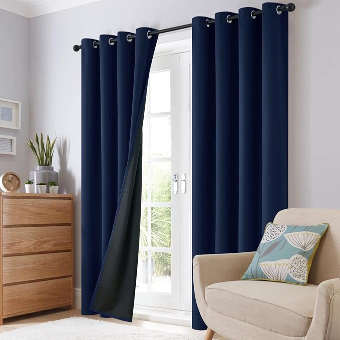 SimpleHome 100% Blackout Curtains for Bedroom,Thermal Insulated Navy Blue Grommet Window Drapes Room Darkening Curtains for Living Room with Black Back,52 x 54 Inch,2 Panels