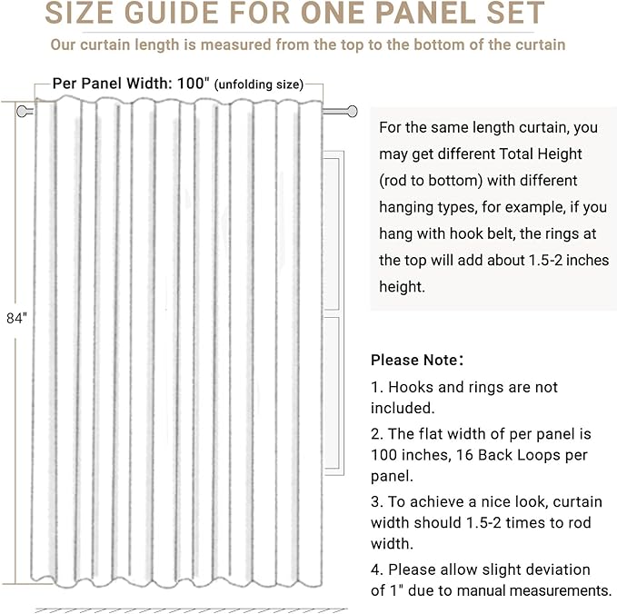 100% Blackout Shield Linen Blackout Curtains for Bedroom 90 Inches Long, Back Tab/Rod Pocket Living Room Drapes, Thermal Insulated Blackout Curtains 1 Panel Set, 100" W x 90" L, Oatmeal
