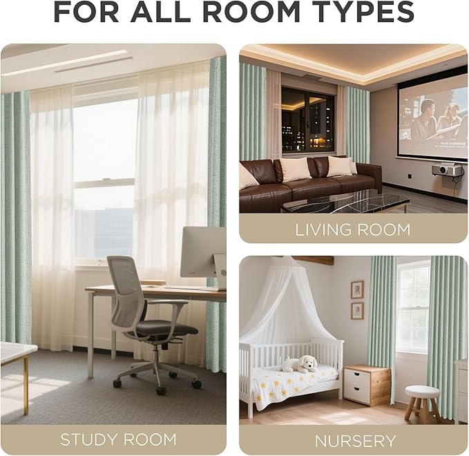 Joydeco Blackout Curtains for Bedroom - 84 Inch Long 100% Light Blocking 2 Panels Sage Green Drapes, Thermal Insulated Room Darkening Curtains, Linen Textured for Living Room, Rod Pocket & Back Tabs