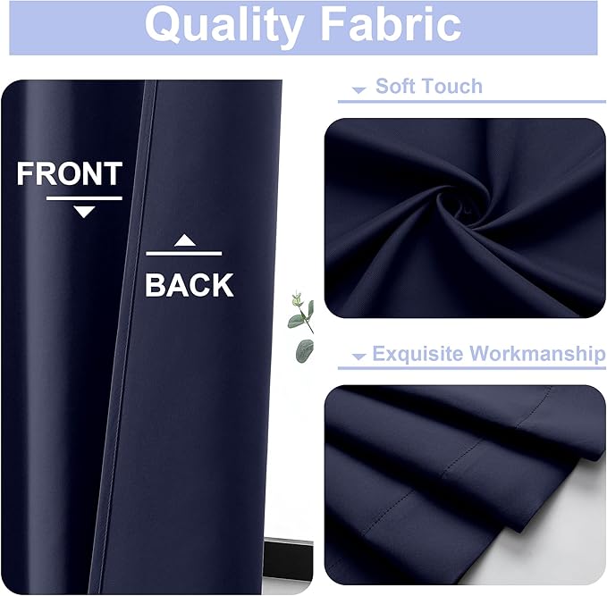 Simplebrand Ava Navy Blue Blackout Curtains for Bedroom 84 Inch Length 2 Panels Set, Solid Thermal Insulated Privacy Living Room Window Treatment Curtains Blackout Drapes, W50 x L84 Inch, Navy Blue