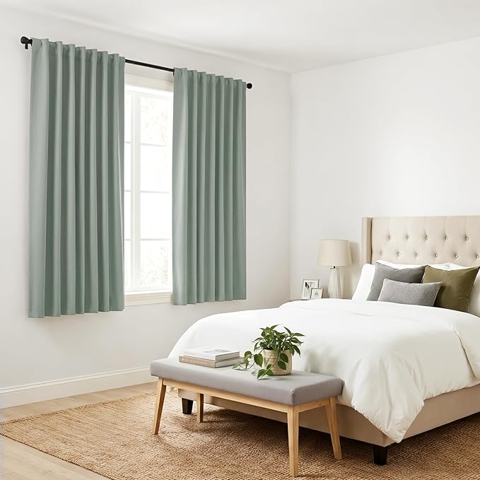 PONY DANCE Short Curtains for kinchen, Half Drapes for Bathroom Window, loft Curtain Tiers for Basement Shades, Width 29 x Length 30 inches, Sage Green, 2 Pieces