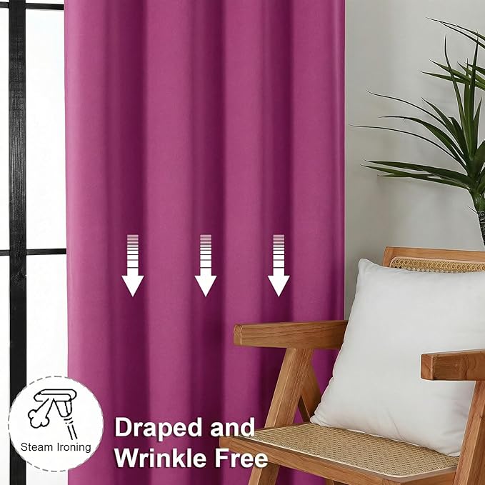 Simplebrand Ava Hot Pink Blackout Curtains for Bedroom 96 Inches Long 2 Panels, Solid Thermal Insulated, Energy Saving Nursery Window Treatment Curtains Blackout Drapes, W40 x L96 Inch, Hot Pink