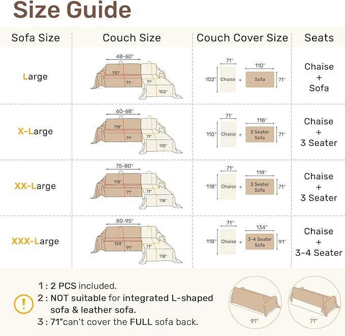 Sectional Couch Covers, 2 Pieces Washable L Shaped Couch Covers Sofa Blanket for Dogs Pet Friendly Sectional Sofa Slipcovers Furniture Covers,71"x 110"+ 71"x 118",(X-Large,Dusty Blue)