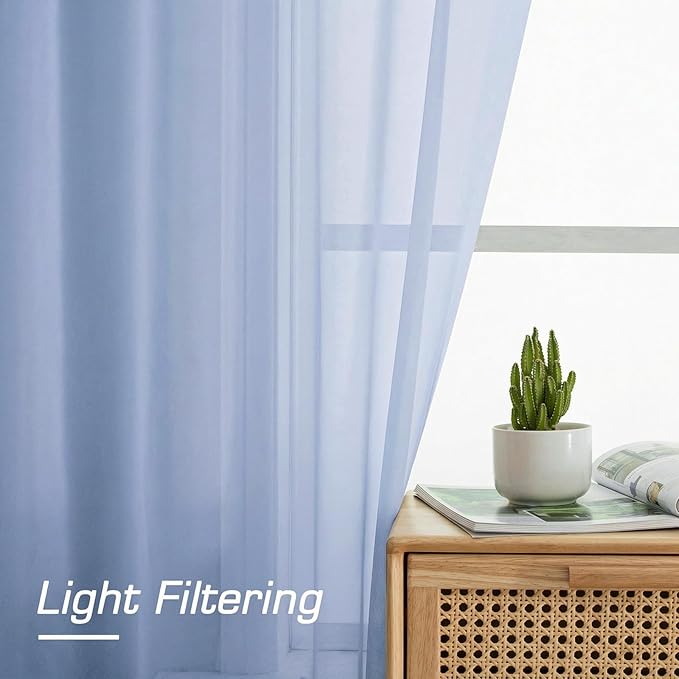 OWENIE Sheer Curtains 78 Inches Long 2 Panels Set for Bedroom Living Room, Soft Solid Light Filtering Sheer Curtain Rod Pocket Clear Drapes for Window Sliding Door, Demin, 42" W x 78" L