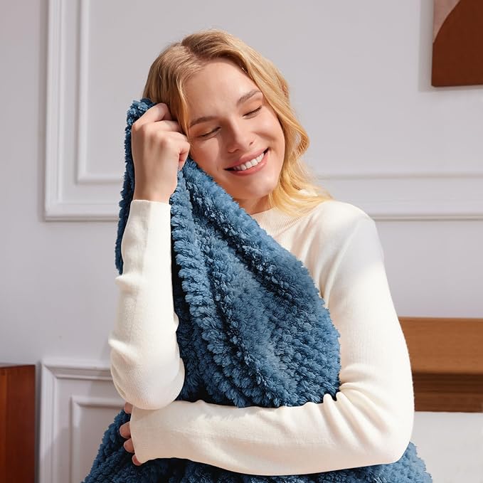 Whale Flotilla Extra Large Fuzzy Fleece Throw Blanket for Couch, 50x70 Inch Fluffy Warm Soft Jacquard Blankets for All Season, Lightweight and Cozy, Navy Blue