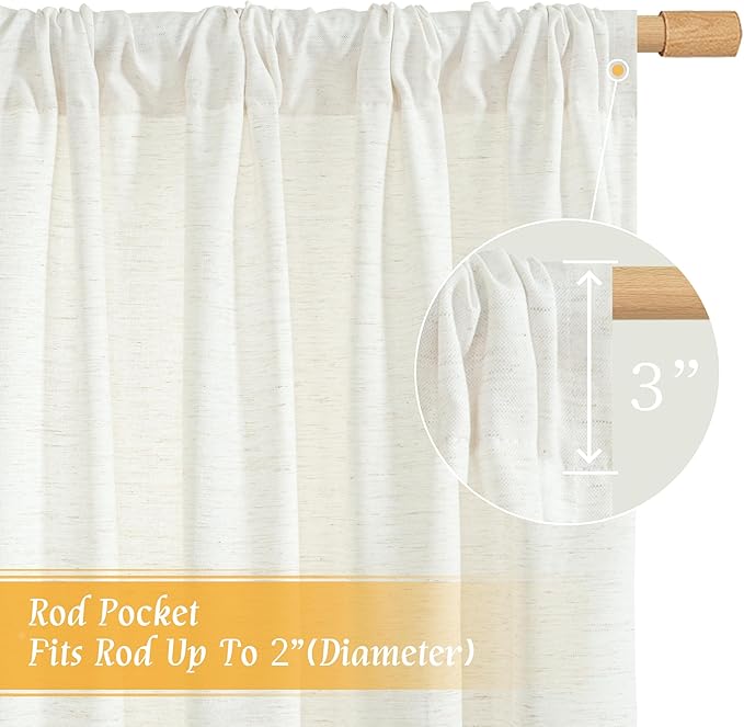 LAMIT Light Filtering Linen Curtains 54 Inches Long for Bedroom, Natural Ivory Soft Faux Linen Textured Panels Rod Pocket Neutral Drapes for Window/Loft Room, 42 x 54 Inch, 2 Panels