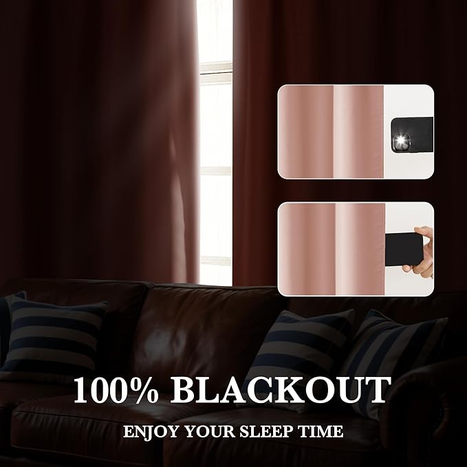 RYB HOME 100% Blackout Short Curtains for Small Window, Thermal Insulated Total Room Darkening Noise Reducing Curtains for Kitchen Bathroom Basement, 34 inches Wide by 48 inches Long, Peach Pink