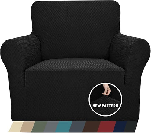 1 Piece Jacquard Chair Slipcovers for Living Room High Stretch Chair Covers with Arms Anti Slip Pets Friendly Couch Sofa Armchair Cover Furniture Protector (Chair, Black)