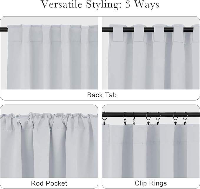 PONY DANCE 60% Light Filtering White Curtain Panels, Kitchen Curtains Room Darkening Energy Saving Short Drapes with Back Tab for Bedroom Home Decor, 34 in Wide by 45 Long, Greyish White, 2 Pieces