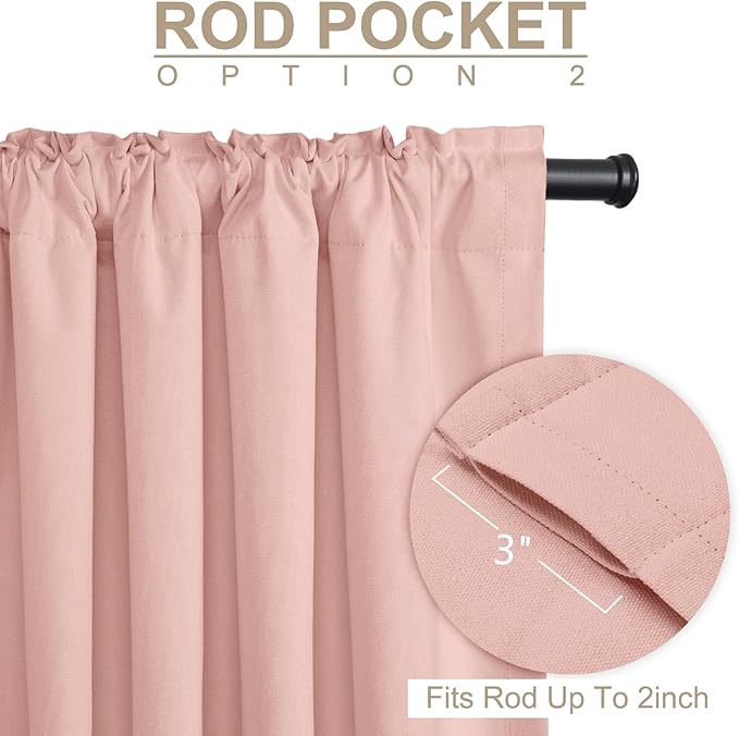 100% Blackout Shield Linen Blackout Curtains for Bedroom 108 Inches Long, Back Tab/Rod Pocket Living Room Drapes, Thermal Insulated Blackout Curtains 2 Panels Set, 50" W x 108" L, Blush Pink