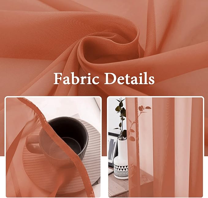 MIULEE 2 Panels Solid Color Sheer Window Curtains Elegant Window Voile Fall Panels/Drapes/Treatment for Bedroom Living Room (54X72 Inches Burnt Orange)