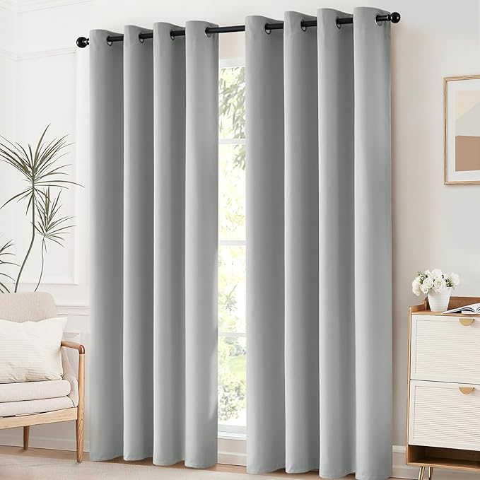 Yakamok Soft Room Darkening Light Gray Blackout Curtains Thermal Insulated Grommet Curtain Panels for Bedroom, 52W x 63L,Light Grey, 2 Panels
