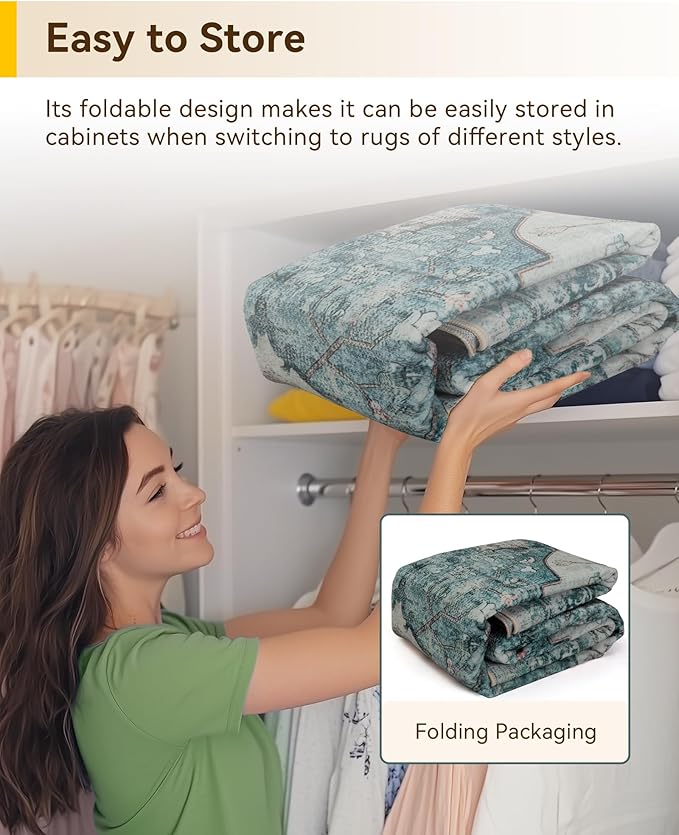 Area Rugs 3'x6' Runner Rug Non Slip Washable for Kitchen Hallway Bedroom Beside Laundry Room Bathroom Rug, Floor Carpet, Dark Blue Vintage