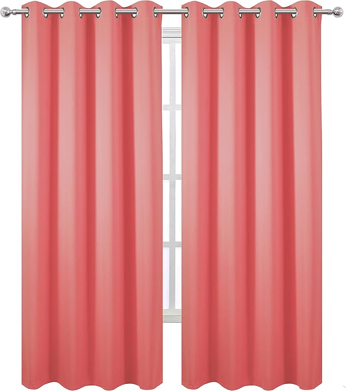 LEMOMO Blackout Curtains 66 x 95 inch/Coral Curtains Set of 2 Panels/Thermal Insulated Room Darkening Bedroom Curtains