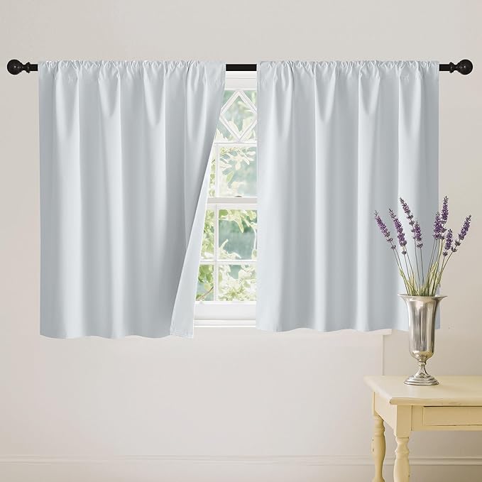 RYB HOME White 100% Blackout Curtains, Short Thermal Insulated Heat & UV Blocking Total Room Darkening Privacy Drapes for Small Window, Width 42 by Length 45, White, 2 Panels