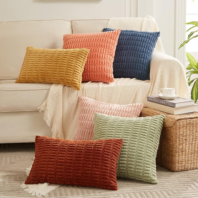 Fancy Homi 4 Packs Navy Blue Decorative Throw Pillow Covers 14x14 Inch for Living Room Couch Bed Sofa, Rustic Modern Farmhouse Boho Home Decor, Soft Plush Corduroy Cute Square Cushion Case 35x35 cm