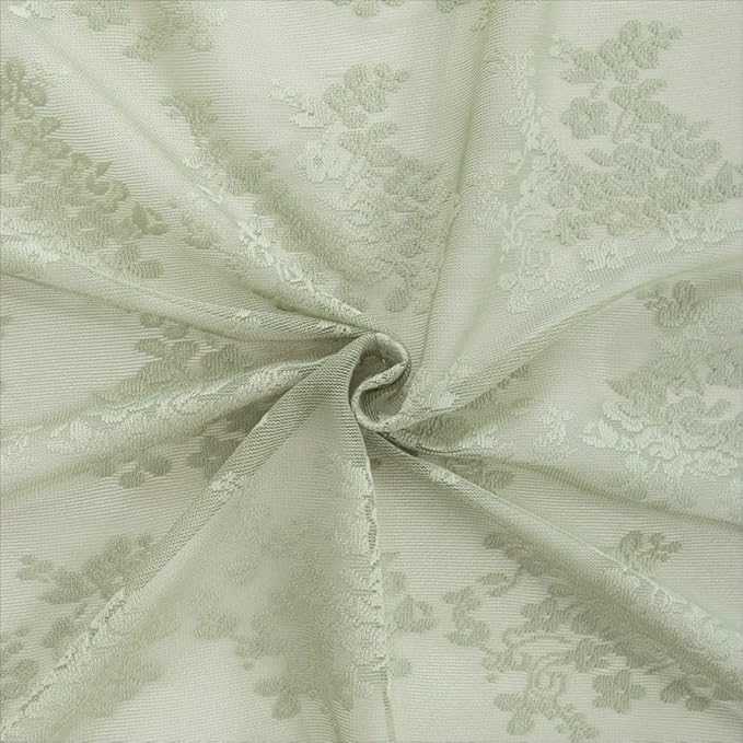 YJ YANJUN Vintage Lace Curtains 45 Inch Length-Victorian Floral Pattern Sage Green Sheer Curtain Panels for Living Room Bedroom,Light Filtering Spring Summer Cottage Core Drapes 2 Panels 52W x 45L