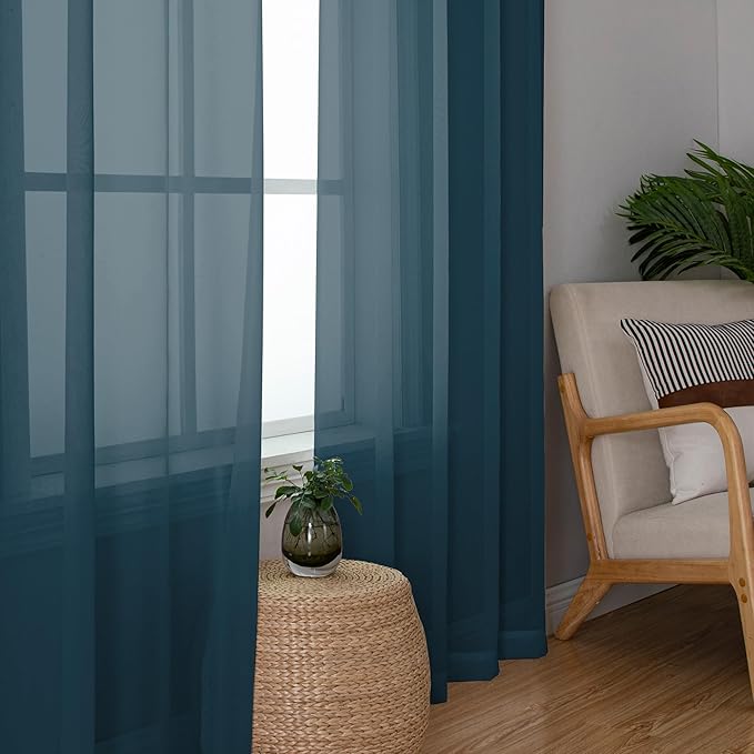OWENIE Sheer Curtains, 63 inch Length Set of 2, Rod Pocket Light Weight Voile Curtains & Drapes for Bedroom & Living Room, Each 42Wx63L inch, Dusty Blue
