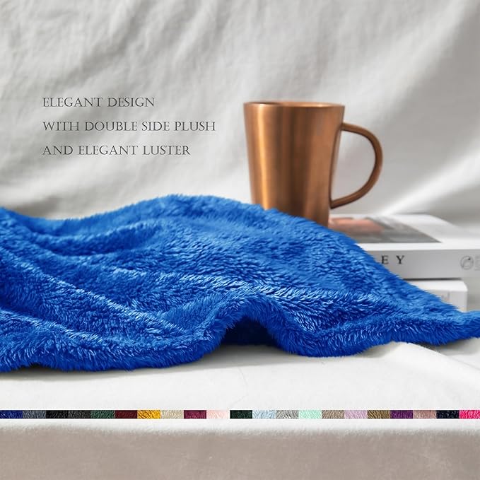 Exclusivo Mezcla Plush Fuzzy Fleece Bed Blanket Queen Size, Super Soft, Fluffy and Warm Blankets for Couch, Bed, All Season (Cobalt Blue, 90x90 inches)