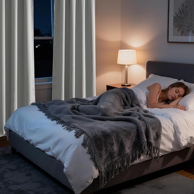 RYB HOME Bedroom Blackout Curtains 84 inches Long, 100% Blackout Thermal Insulated Noise Reducing Curtains for Living Room Nursury, 42 inches Wide by 84 inches Long, Silver Grey