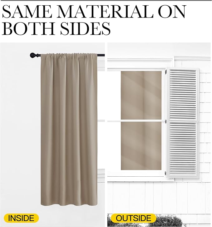 NICETOWN Window Curtains Blackout Drapes, Taupe, 1 Pair, 52 by 72-Inch, Thermal Insulated Solid Rod Pocket Blackout Curtains/Draperies for Living Room