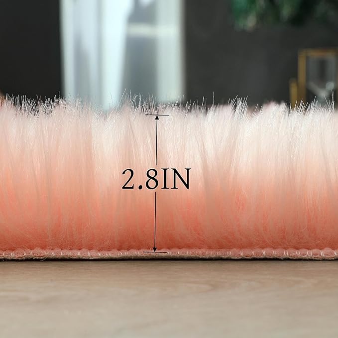linmopm Faux Fur Rug Sheepskin Shag Fluffy Fuzzy Pink 3x3 ft Rugs for Bedroom Bedside Bed Floor Living Room Plush Round High-Density Cushion Carpet Super Sofa Cover