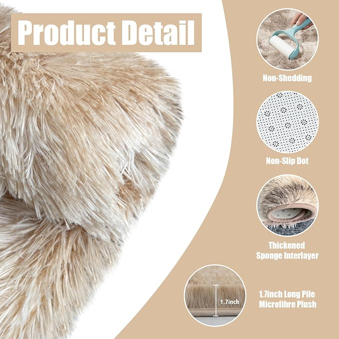 Ultra Soft Fluffy Area Rugs for Bedroom Living Room 10x14, Nursery Rug, Non-Slip Carpet for Kids Dorms Decor, Shaggy Bedside Rug, Mottling Beige