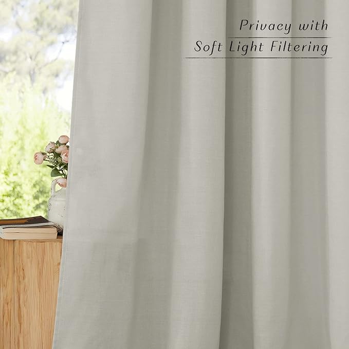 NICETOWN Linen Gray Curtains for Windows, Grommet Top Thick Flax Semi Sheer Eclectic Drapes Privacy Assured with Light Filtering for Kids Room/Living Room, W55 x L84, 2 Pieces