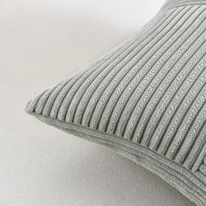 Fancy Homi 2 Packs Grey Lumbar Decorative Throw Pillow Covers 20x28 Inch for Living Room Couch Bed Sofa, Rustic Farmhouse Boho Home Decor, Soft Striped Corduroy Rectangle Accent Cushion Case 50x70 cm
