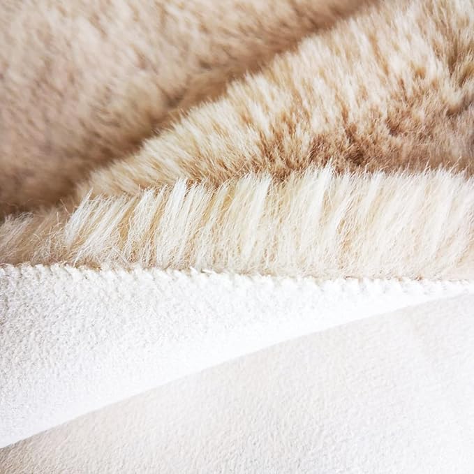 Ghouse Faux Rabbit Fur Round Rug 6ft Light Brown Beige Round Rugs for Bedroom Decor Fluffy Area Rugs for Living Room, no-Shedding Carpet Sheepskin Washable Rug Rome Decor