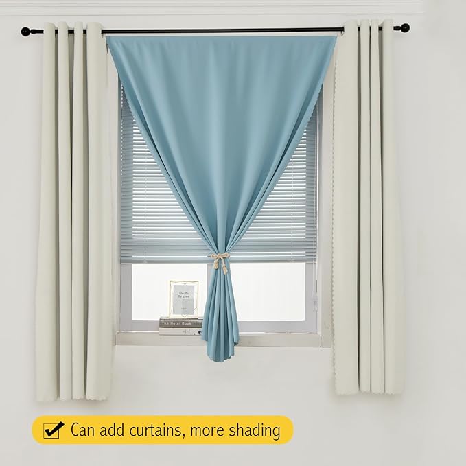 Self Adhesive Curtains, Portable Blackout Curtains Fabric Curtains for Living Room No Drilling, 47" W X 96" L, Lake Blue, 1 Panel
