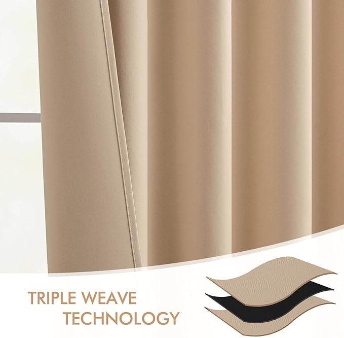 MIULEE Beige Back Tab Blackout Curtains 63 Inch Length 2 Panels Set for Living Room Bedroom Privacy, Rod Pocket/Pinch Pleat Thermal Insulated Room Darkening Pleated Light Blocking Drapes