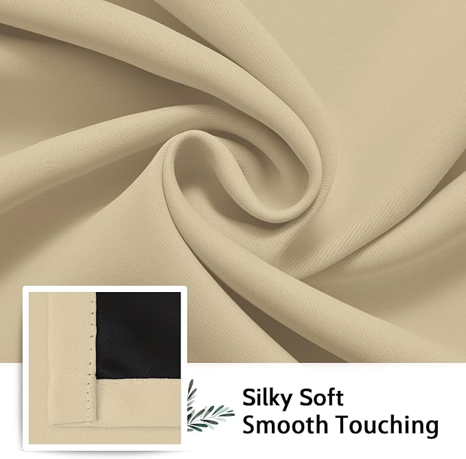 SimpleHome 100% Blackout Curtains for Bedroom,Thermal Insulated Grommet Window Drapes Room Darkening Beige Curtains for Living Room with Black Back,52 x 96 Inch,2 Panels