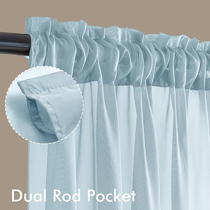 MIULEE Sky Blue Sheer Curtains 84 Inches Long, 4 Panels Set, Light Filtering Rod Pocket Voile Drapes for Living Room and Bedroom, Airy Soft Fabric Window Treatments, 42 x 84 Inches