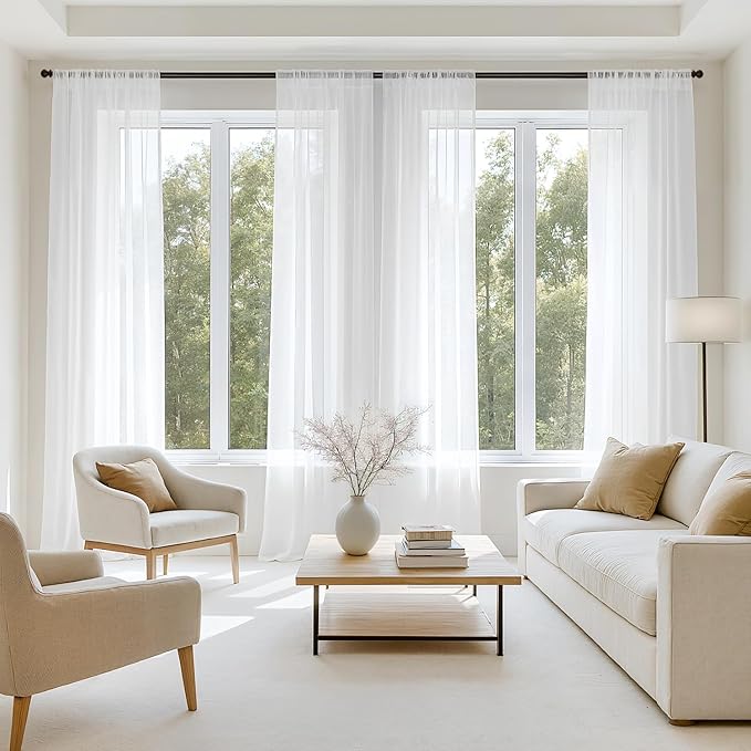 MIULEE White Sheer Curtains 84 Inches Long, 4 Panels Set, Light Filtering Rod Pocket Voile Drapes for Living Room and Bedroom, Airy Soft Fabric Window Treatments, 54 x 84 Inches