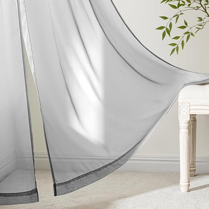 MIULEE Dark Grey Sheer Curtains 84 Inches Long, 4 Panels Set, Rod Pocket Light Filtering Window Drapes for Bedroom and Living Room, Elegant Airy Fabric, 54 x 84 Inches